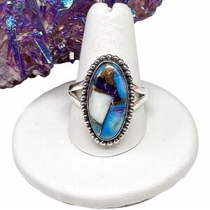 Ice Blue Violet Kingman Dahlia Turquoise Ring Size 9.5 Solid 925 Sterling Silver